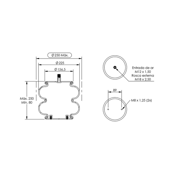 BOLSA PNEUMATICA SUSPENSOR EIXO COMPATIVEL VOLVO / RANDON / GUERRA / RHODOSS / NOMA - ST852