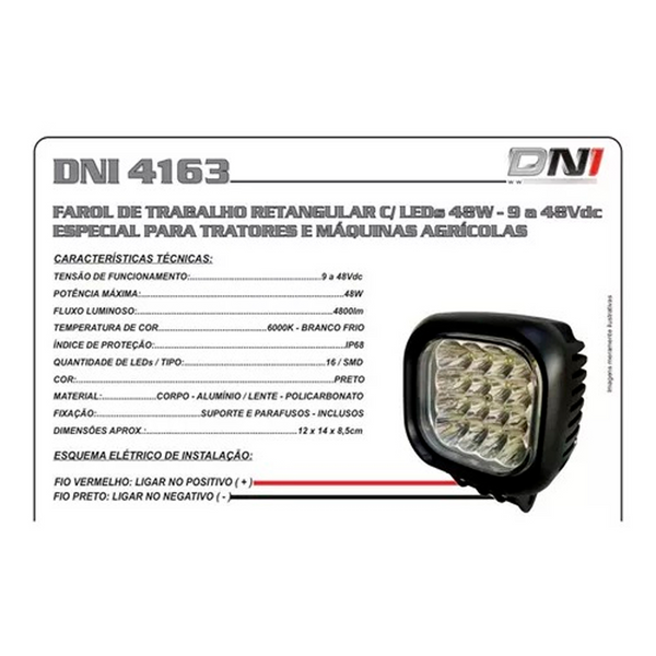 FAROLETE QUADRADO 16 LEDS 48W ESPECIAL - DNI-4163